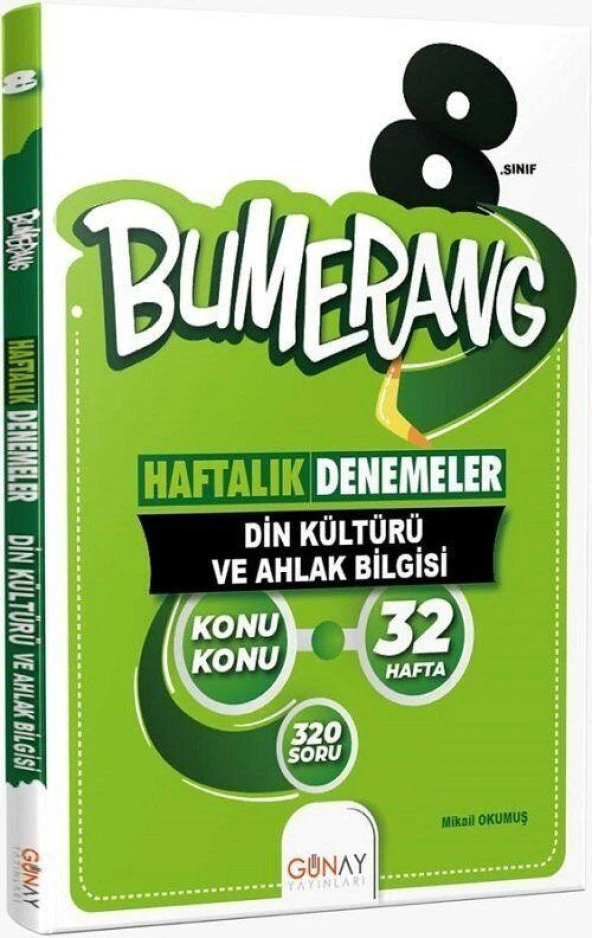 8. Sınıf Din Kültürü ve Ahlak Bilgisi Bumerang Konu Konu Haftalık Denemeler Günay Yayınları ürün görseli 1