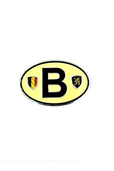 Etiketçilere Özel Armalar Oval B (Belgium) Belçika Bayraklı Krem Rengi Alüminyum Sticker ürün görseli 1