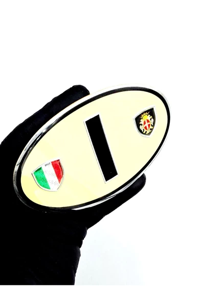 Etiketçilere Özel Armalar Oval IHarf (ITALY) İtalya Bayraklı Krem Alüminyum Sticker Arma ürün görseli 1