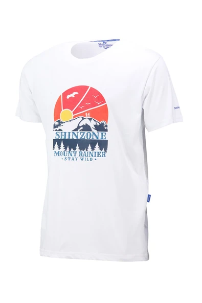 Erkek Bisiklet Yaka Standart Fit Göğüs Baskılı Beyaz T-Shirt ürün görseli 1