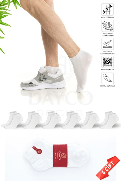 Beyaz Renk Yazlık Erkek Bambu Patik Çorap 6lı Set - 10512-BYZ-47-50 ürün görseli 1