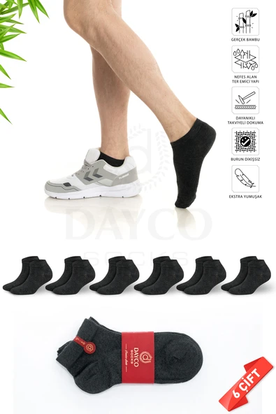 Premium Dikişsiz Erkek Bambu Patik Çorap 6'lı Antrasit Set - 41-45 - 10500-ANT ürün görseli 1