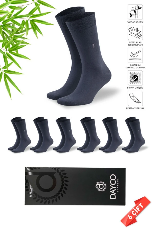 Premium Dikişsiz Klasik Uzun Füme Yazlık Erkek Bambu Soket Çorap 6lı Hediyelik Kutulu Set ürün görseli 1