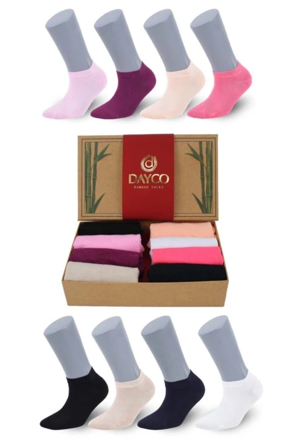 Premium Dikişsiz Kadın Bambu Patik Çorap 8'li Asorti Kraft Kutulu Set - 558 ürün görseli 1