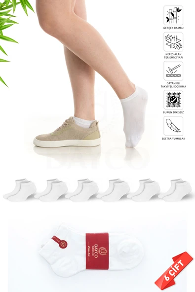 Premium Dikişsiz Kadın Bambu Patik Çorap 6'lı Beyaz Set - 10553-B - 36-40 ürün görseli 1