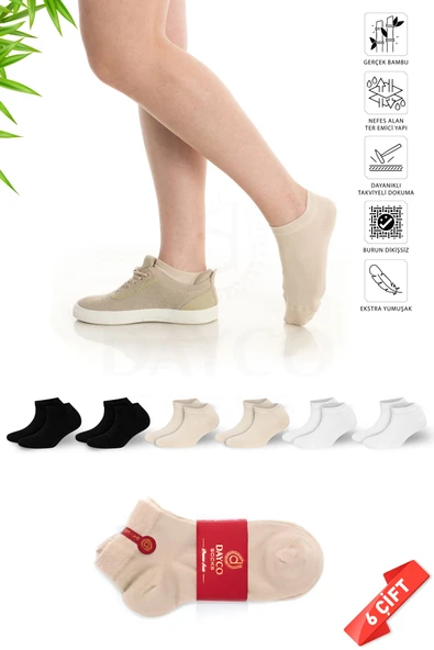 Premium Dikişsiz Kadın Bambu Patik Çorap 6lı Asorti Set - 10553-A - 36-40 ürün görseli 1