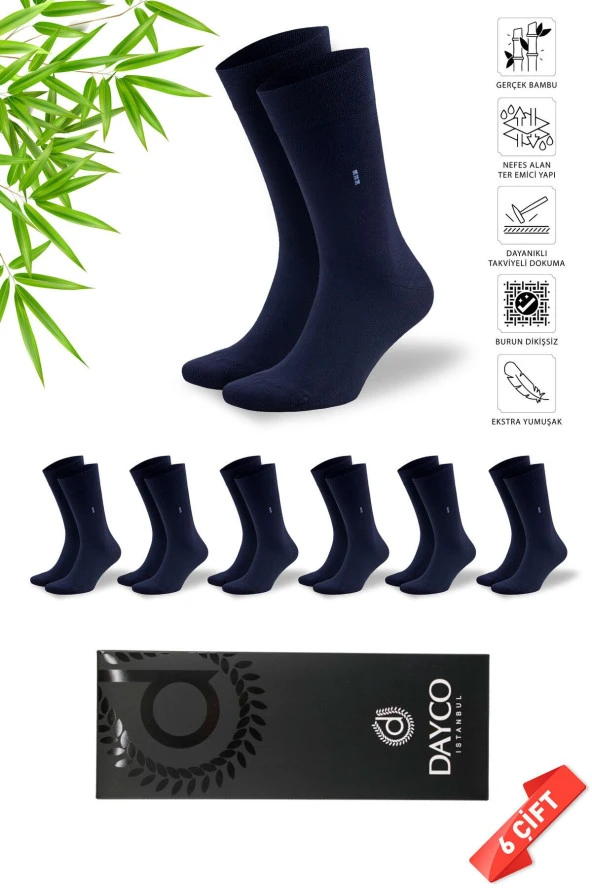 Premium Dikişsiz Klasik Uzun Lacivert Yazlık Erkek Bambu Soket Çorap 6lı Hediyelik Kutulu Set ürün görseli 1