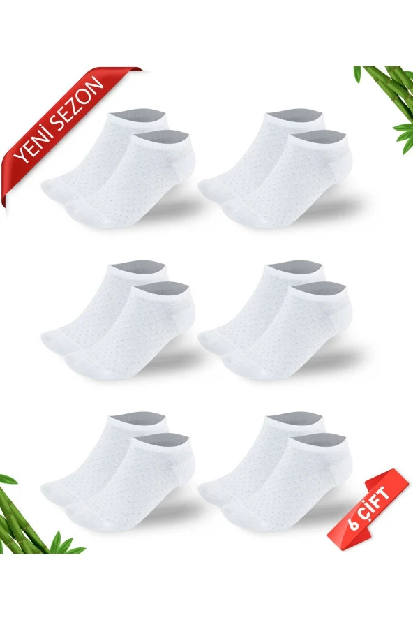 Premium Simli Nokta Desenli Kadın Bambu Patik Çorap 6'lı Set - 10556-noktali ürün görseli 1