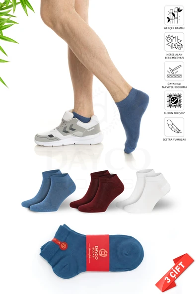 Premium Dikişsiz Erkek Bambu Patik Çorap 3'lü Asorti Set - 41-45 - 10500-3 ürün görseli 1