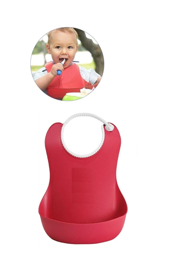 Kırmızı Silikon Bebek Mama Önlüğü ürün görseli 1