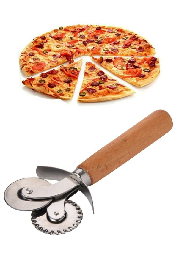 Ahşap Saplı Hamur Ve Pizza Kesme Ruleti Çift Başlıklı ürün görseli 1