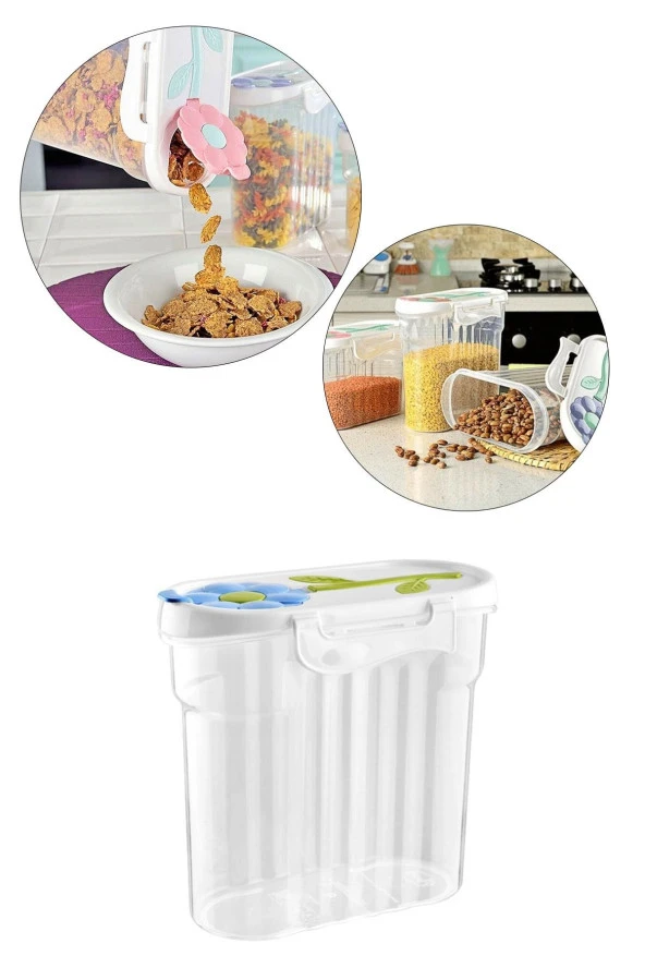 Bakliyat, Makarna, Pirinç, Erzak Gıda Saklama Kabı Papatya Kapaklı 1,7 Litre ürün görseli 1
