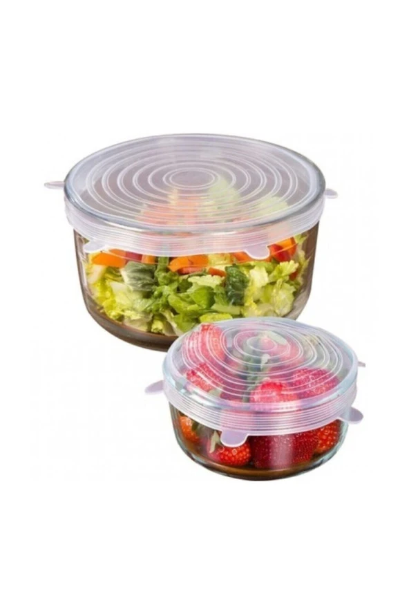 6lı Saklama Kabı Silikon Kapak Streç Tipi Gıda Koruma Kapağı ürün görseli 1