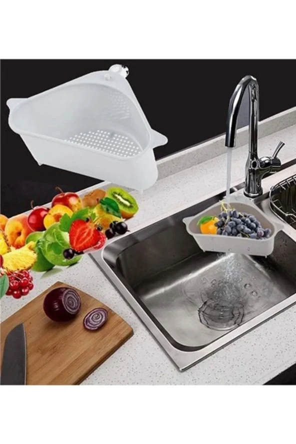 Vantuzlu Üçgen Sebze Meyve Lavabo Raf Süzgeç Sünger Tutucu Düzenleyici Mutfak Organizer ürün görseli 1