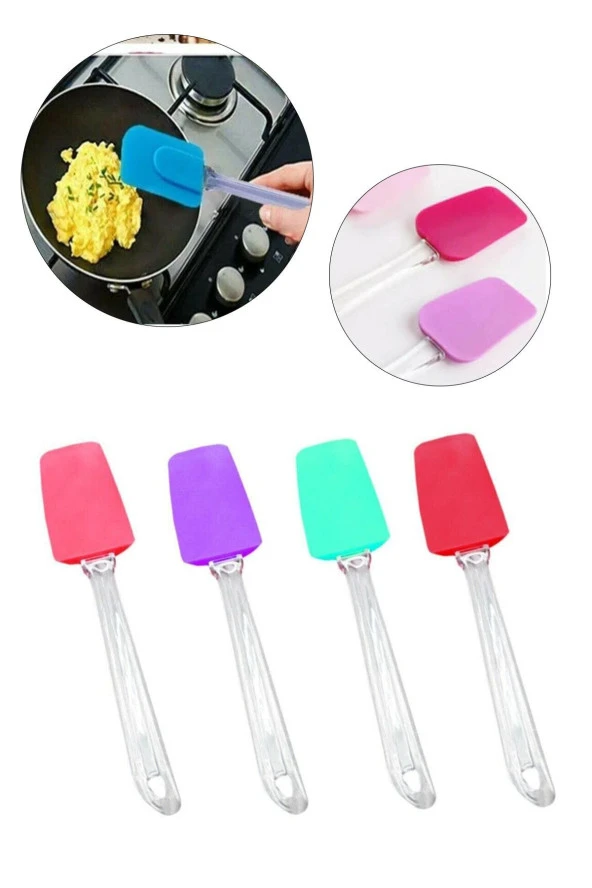 Karışık Asorti Renkli Şeffaf Saplı Silikon Spatula 25cm ürün görseli 1