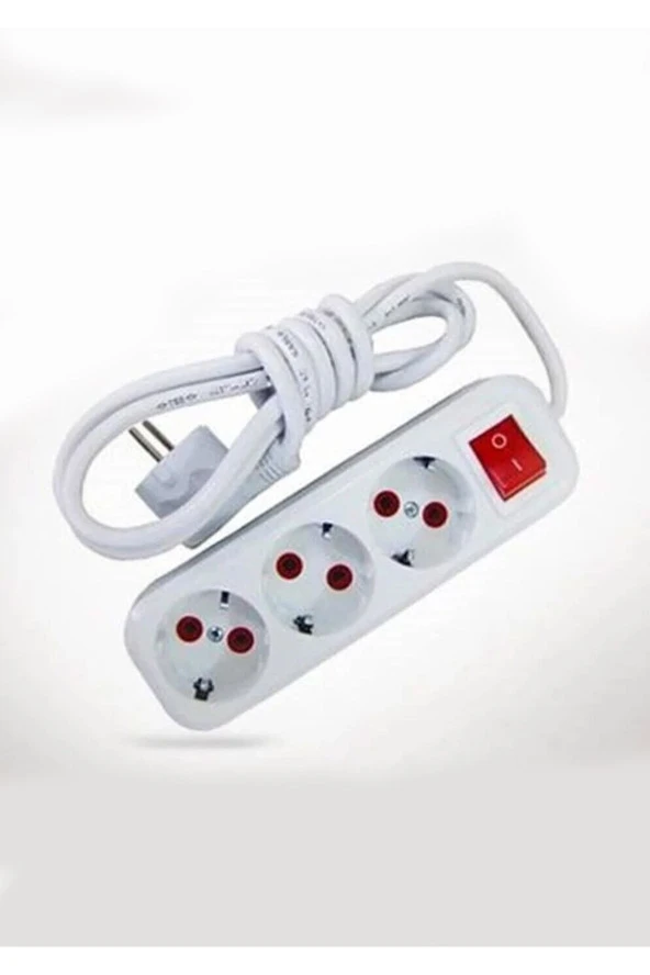 Anahtarlı Yerli Üçlü 3'lü 3 Çıkış Üçlü 3 Metre Grup Düğmeli Elektrik Uzatma Kablolu Priz ürün görseli 1