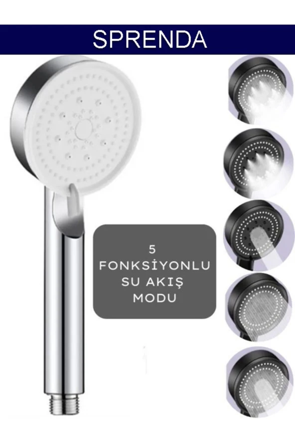 5 Fonksiyonlu Krom Yüksek Basınçlı Ayarlanabilir Duş Başlığı ürün görseli 1