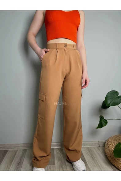 Kadın Camel Yüksek Bel Kargo Cepli Pantolon ürün görseli 1