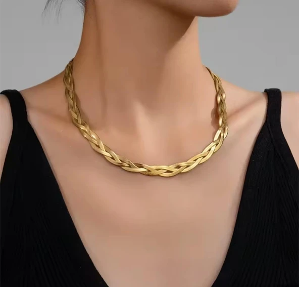 Balıksırtı Gold Çelik Kolye Sns200209 - Resim 2