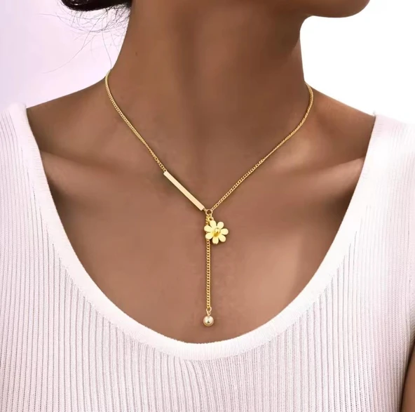 Papatya Gold Çelik Kolye Sns202875 - Resim 4