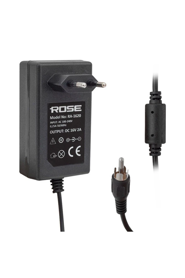 Rose Ra-1620 16 Volt - 2 Amper Priz Tipi Tos Fişli Rca Santral Adaptörü ürün görseli 1
