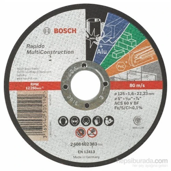 Bosch  - Rapido Serisi Çoklu Malzemeler İçin Düz Kesme Diski (Taş) - Acs 46 V Bf, 125 Mm, 1,6 Mm ürün görseli 1