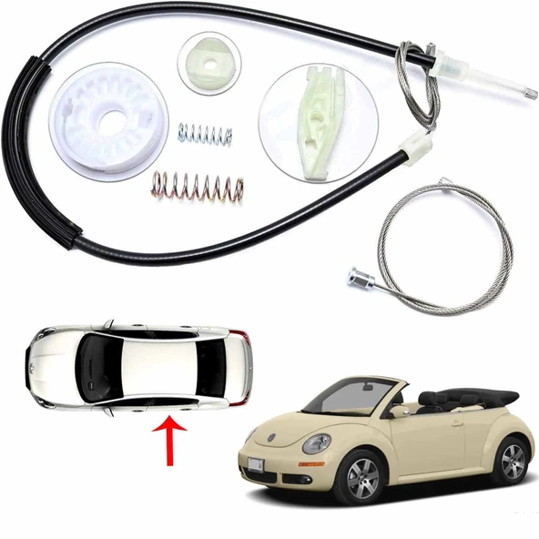 VW Beetle Convertible 2003-2010 için Cam Krikosu Tamir Seti Arka Sol 1Y0898292 ürün görseli 1