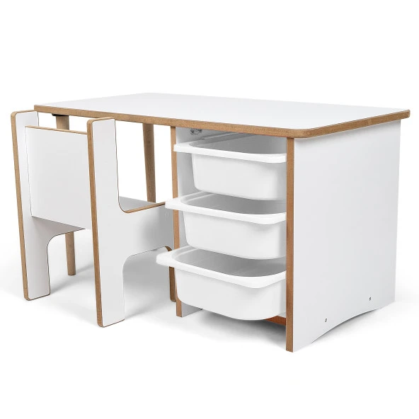3 Çekmeceli Oyun, Aktivite, Etkinlik Masası, Beyaz-Beyaz, 18mm MDF ürün görseli 1