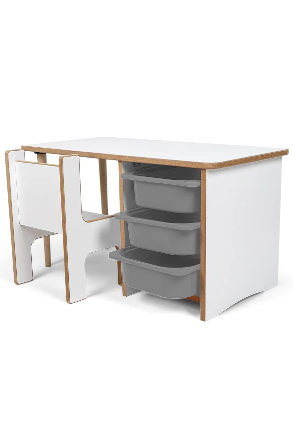 3 Çekmeceli Oyun, Aktivite, Etkinlik Masası, Beyaz-Gri, 18mm MDF ürün görseli 1