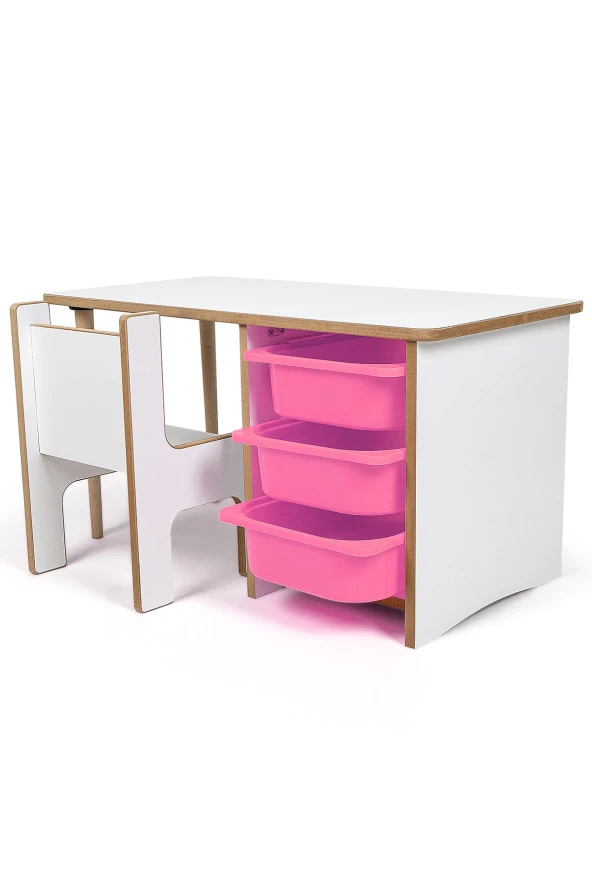 3 Çekmeceli Oyun, Aktivite, Etkinlik Masası, Beyaz-Pembe, 18mm MDF ürün görseli 1