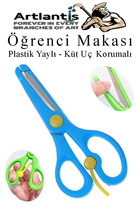 Mavi Öğrenci Makası 1 Adet Plastik Yaylı Küt Uç Korumalı Okul Makası Çocuk Makası Okul Öncesi Kreş Ana Sınıfı ürün görseli 1