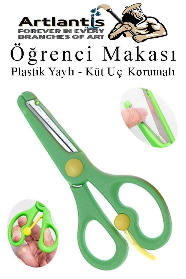 Yeşil Öğrenci Makası 1 Adet Plastik Yaylı Küt Uç Korumalı Okul Makası Çocuk Makası Okul Öncesi Kreş Ana Sınıfı ürün görseli 1