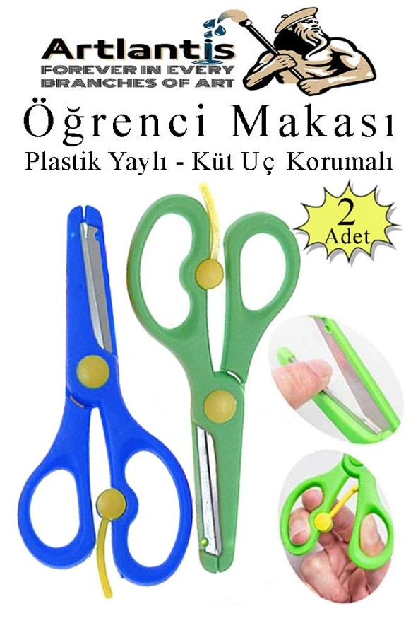 Mavi Yeşil Öğrenci Makası 2 Adet Plastik Yaylı Küt Uç Korumalı Okul Makası Çocuk Makası Okul Öncesi Kreş Ana Sınıfı ürün görseli 1