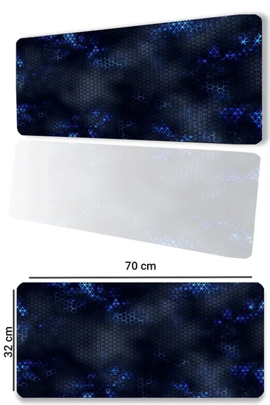 SonicTouch Mavi Siyah Petek Desenli Kaymaz Gaming Oyuncu Masaüstü Dikişsiz Klavye Mouse Pad 32x70Cm ürün görseli 1