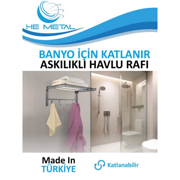 Banyo İçin Katlanabilir Askılı Havlu Rafı - 45x22 cm ürün görseli 1