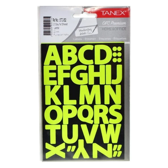 Tanex Stc-552 Harf Etiket 23 Mm – Neon Sarı (2 Syf) ürün görseli 1