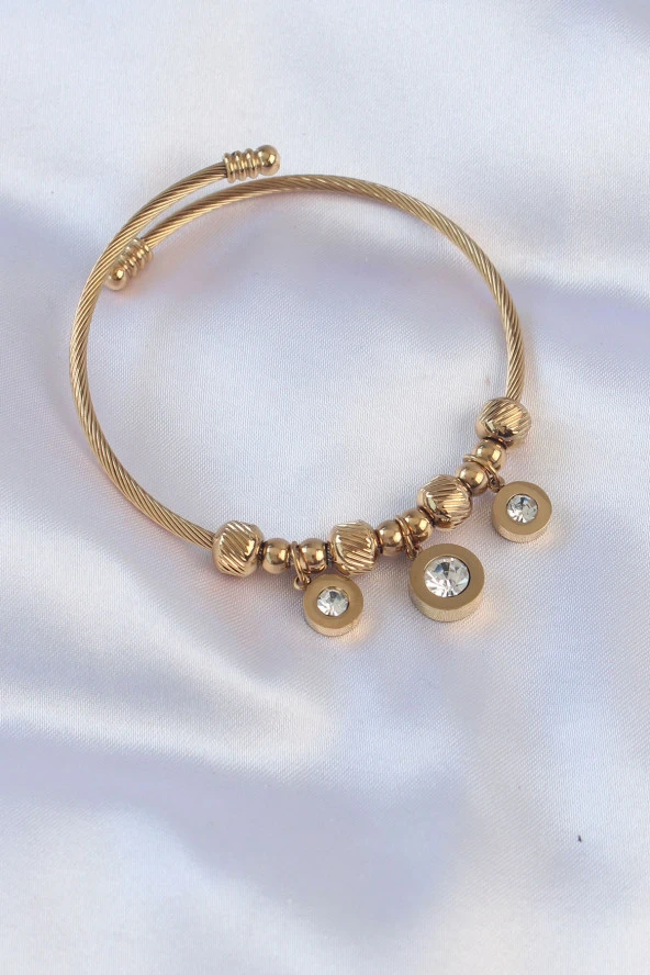 316L Çelik Gold Renk Zirkon Taşlı Model Charm Bileklik TJ-BB6089 ürün görseli 1