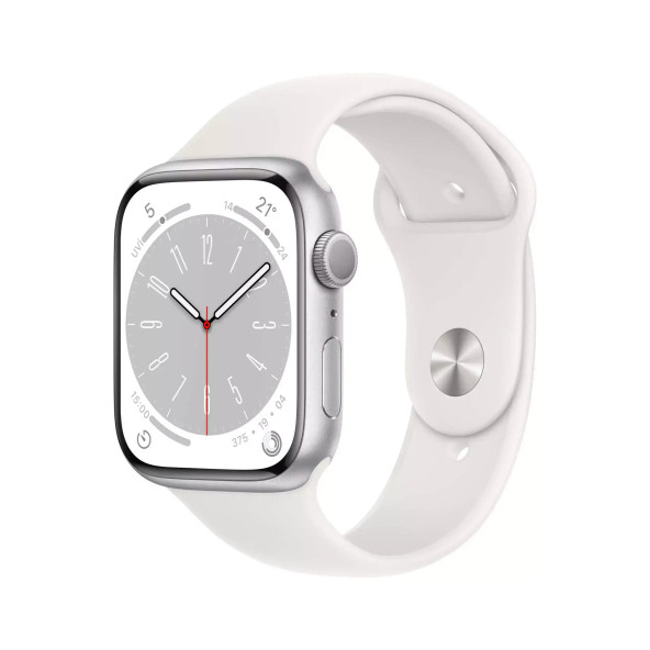 Apple Watch Series 8 GPS 45mm Gümüş Alüminyum Kasa - Beyaz Spor Kordon MP6N3TU/A-Teşhir ürün görseli 1