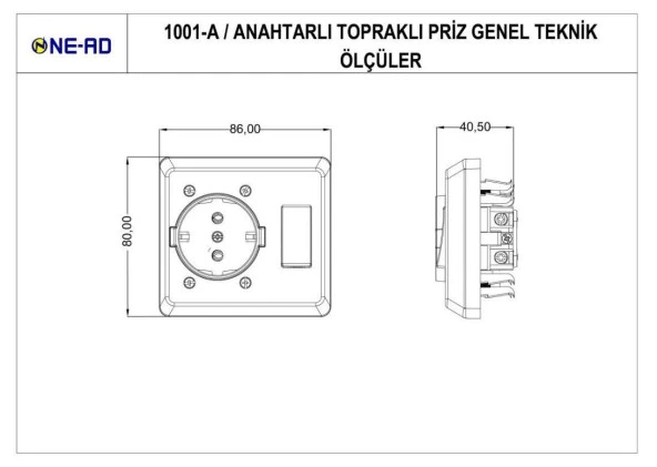 Ne-Ad Anahtarlı Topraklı Priz - Resim 3