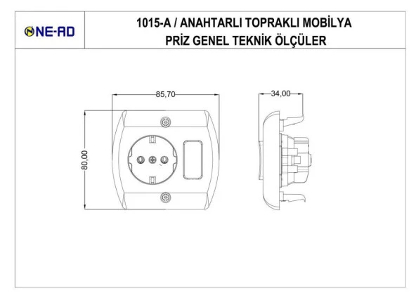 Ne-Ad Anahtarlı Topraklı Mobilya Priz - Resim 3