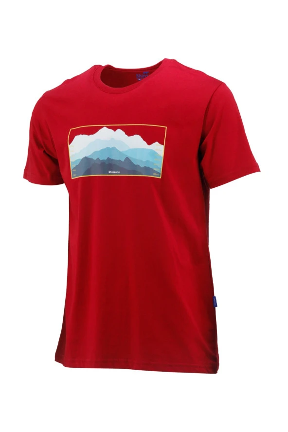Erkek Bisiklet Yaka Standart Fit Göğüs Baskılı Bordo T-Shirt ürün görseli 1