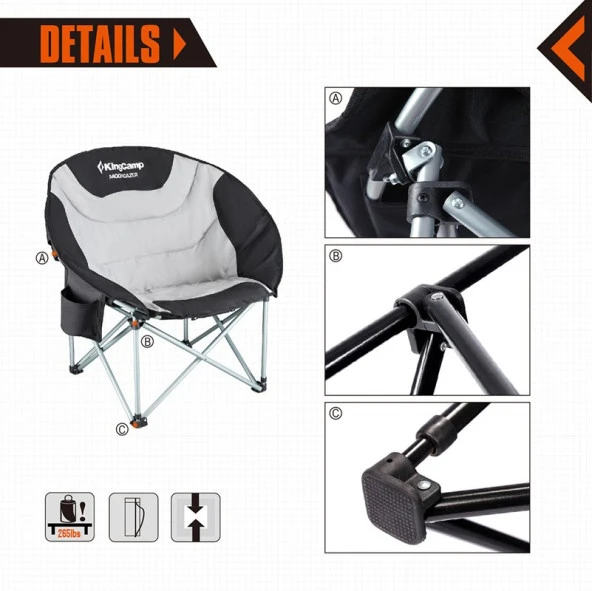 KingCamp MOONGAZER SANDALYE (BLACK/GREY) - Resim 3