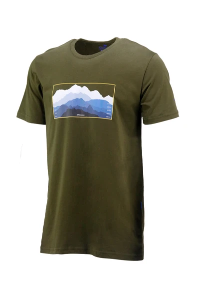Erkek Bisiklet Yaka Standart Fit Göğüs Baskılı Haki T-Shirt ürün görseli 1