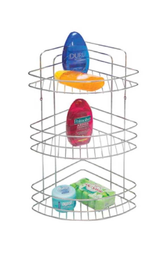 Metal 3 Katlı Krom Banyo Köşeliği Şampuanlık Organizer ürün görseli 1