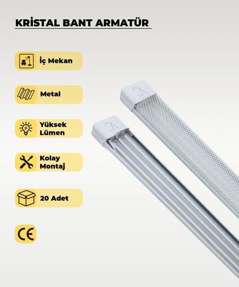  80W Beyaz Kristal Led Bant Armatür 6500K (Beyaz Işık) 20 Adet ürün görseli 1