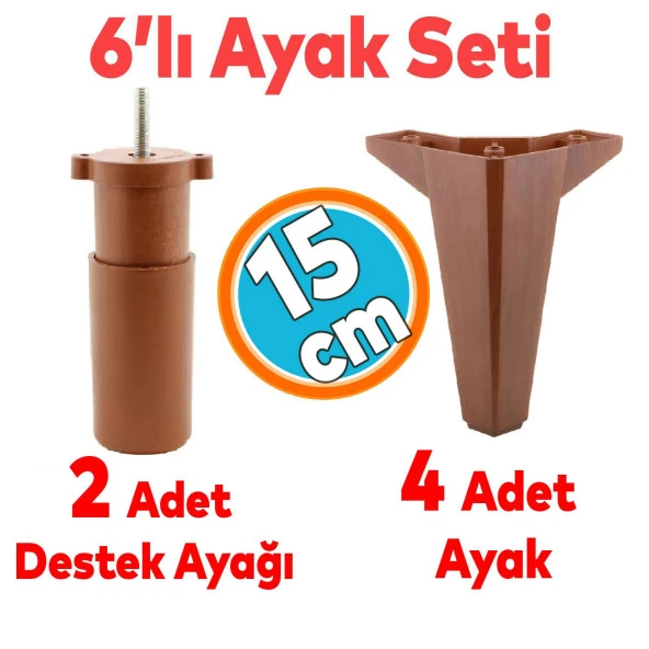 Mobilya TV Ünitesi Çekyat Koltuk Kanepe Destek Ayağı 15 cm Ahşap Desenli Baza Ayak 6'lı Set ürün görseli 1