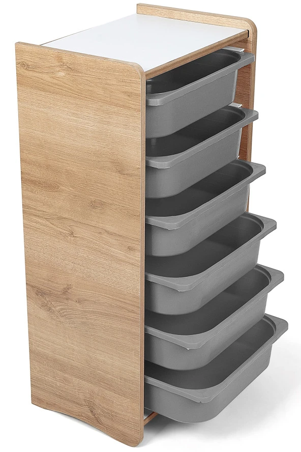 6 Çekmeceli Çocuk Oyuncak ve Aktivite Dolabı,Ceviz-Gri 18mm MDF ürün görseli 1