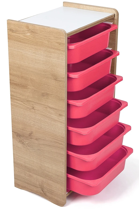 6 Çekmeceli Çocuk Oyuncak ve Aktivite Dolabı,Ceviz-Pembe 18mm MDF ürün görseli 1