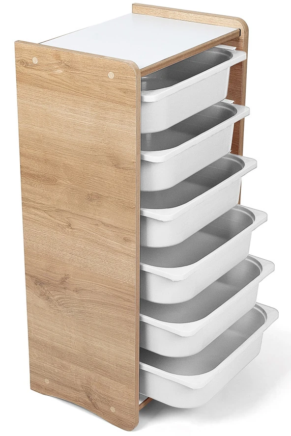 6 Çekmeceli Çocuk Oyuncak ve Aktivite Dolabı,Ceviz-Beyaz 18mm MDF ürün görseli 1