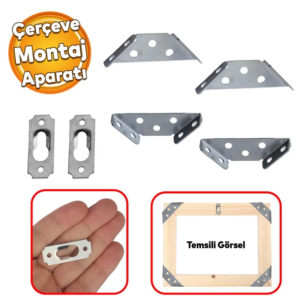 Metal Çok Amaçlı Köşe Birleştirme Aparat PVC Ahşap Çerçeve Tablo Montaj Köşe Gönye Asma Aparat Askı ürün görseli 1